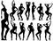 Silhouettes of pinup girls sitting in poses.