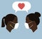 Silhouettes. Portraits. Dialogue of two black women in mask. Speech bubble with heart. Girls lovers. Women in love. Lesbians.
