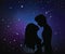 Silhouettes of romantic couple. Stars on the background.