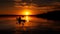 Silhouettes rowing in tranquil sunset canoeing adventure generated by AI