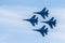 Silhouettes of russian fighter aircrafts SU-27 in the sky