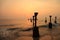 Silhouettes of sea piers