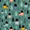 Silhouettes seamless pattern with cute cabins. Vector illustration