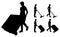 Silhouettes set of delivery female worker. Delivery woman worker with a cart for cargo. Warehouse worker