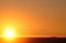 Silhouettes of ship and Piel castle at sunset