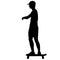 Silhouettes skateboarder performs jumping on a white background