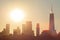 Silhouettes of Skyscrapers in the Lower Manhattan Skyline in New York City during Sunset