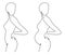Silhouettes of a slim girl figure in a modern single line style. The woman is pregnant. Solid line, aesthetic decor outline, poste