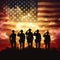 Silhouettes of Soldiers at Sunset Patriotic USA Flag Salute, ai generated