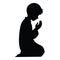 A silhouettes of solemnly muslim boy raising their hands in prayer, kneeling and bowing, vector illustration