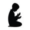 A silhouettes of solemnly muslim boy raising their hands in prayer, kneeling and bowing, vector illustration