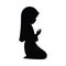 A silhouettes of solemnly muslim girl raising their hands in prayer, kneeling and bowing, vector illustration