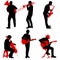 Silhouettes street musicians playing instruments on a white background