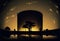 silhouettes of structures, pipes, oil storage tanks, pipelines of a petrochemical plant in the backlight of the sun at