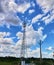 Silhouettes telecommunication tower at sunset. Beautiful sky