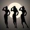 Silhouettes of three army girls in retro style doing military salute