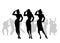 Silhouettes of three army girls in retro style singing, doing military salute.