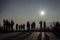 Silhouettes of Tourists in prague on viewpoint czech Republic