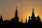 Silhouettes of the towers of the Moscow Kremlin.