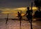 Silhouettes of the traditional Sri Lankan stilt fishermen