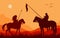 Silhouettes of two medieval knights on horseback