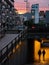 Silhouettes of two persons in an underground crossing.