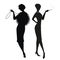 Silhouettes of two women in the retro style of the 50s or 60s isolated on white background