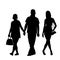 Silhouettes of unfaithful man holding hand of his girlfriend and gazing after another girl who walked by them