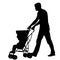 Silhouettes walkings father with baby strollers on white background