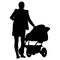 Silhouettes walkings mothers with baby strollers