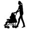 Silhouettes walkings mothers with baby strollers