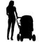 Silhouettes walkings mothers with baby strollers