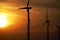 Silhouettes of Wind Turbines on an Wind Farm at Sunset