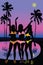 Silhouettes of young girls on the beach