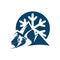 silhoutte of ice mountain and skiing person for ski logo vector design