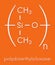 Silicone oil (polydimethylsiloxane, PDMS) silicone polymer, chemical structure. Silicone oil and closely related substances are