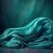 Silk cloth flowing on digital background in teal colors.