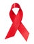 A silk red ribbon in the form of a bow is isolated on a white background, a symbol of the fight against AIDS and a sign of