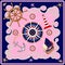 Silk scarf design with, rope, ship wheel, lighthouse, anchor, compass, marine elements