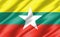 Silk wavy flag of Myanmar graphic. Wavy Burmese flag 3D illustration. Rippled Myanmar country flag is a symbol of freedom,