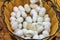Silkworm cocoons ready for the process of making silk thread by