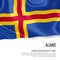 Silky flag of Aland waving on an isolated white background with the white text area for your advert message.