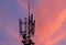 Sillhouette of Telecommunication tower in vivid sky color