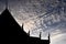 Sillhouette of a temple seen from the ground in Wat Pho, Bangkok