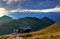 Sillian hut in Carnic Alps main ridge and Hohe Tauern at sunset