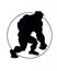 Sillouette of a caveman character walking symbol with a red circle.