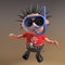 Silly 3d punk rocker with spikey hair goes diving with a snorkel and divers mask, 3d illustration