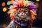 Silly Cat As A Hilarious Clown With A Colorful Wig