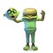 Silly Halloween zombie monster has had his replaced with a cheese burger, 3d illustration