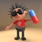 Silly punk rocker holding a pill, 3d illustration